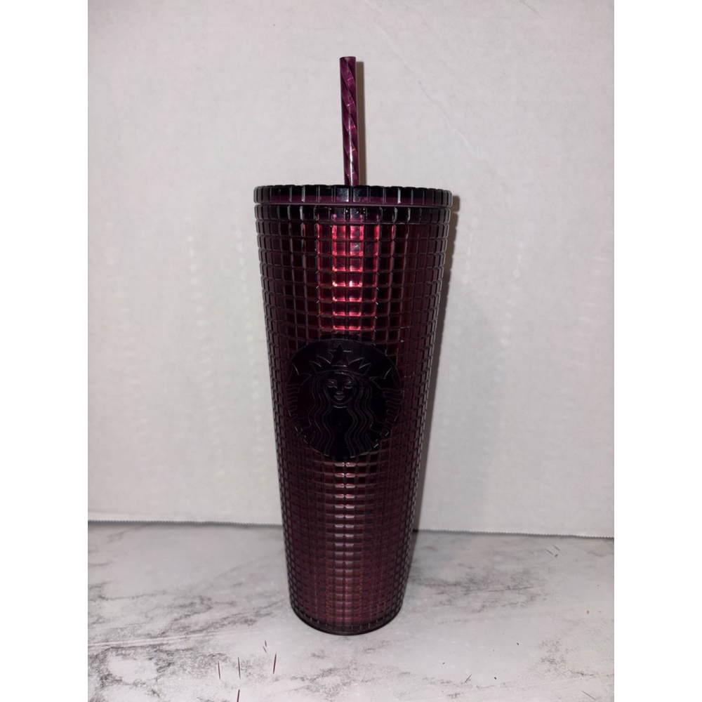 Starbucks IRIDESCENT MAROON Red Tumbler Grid Disco Cold Cup Holiday 24oz